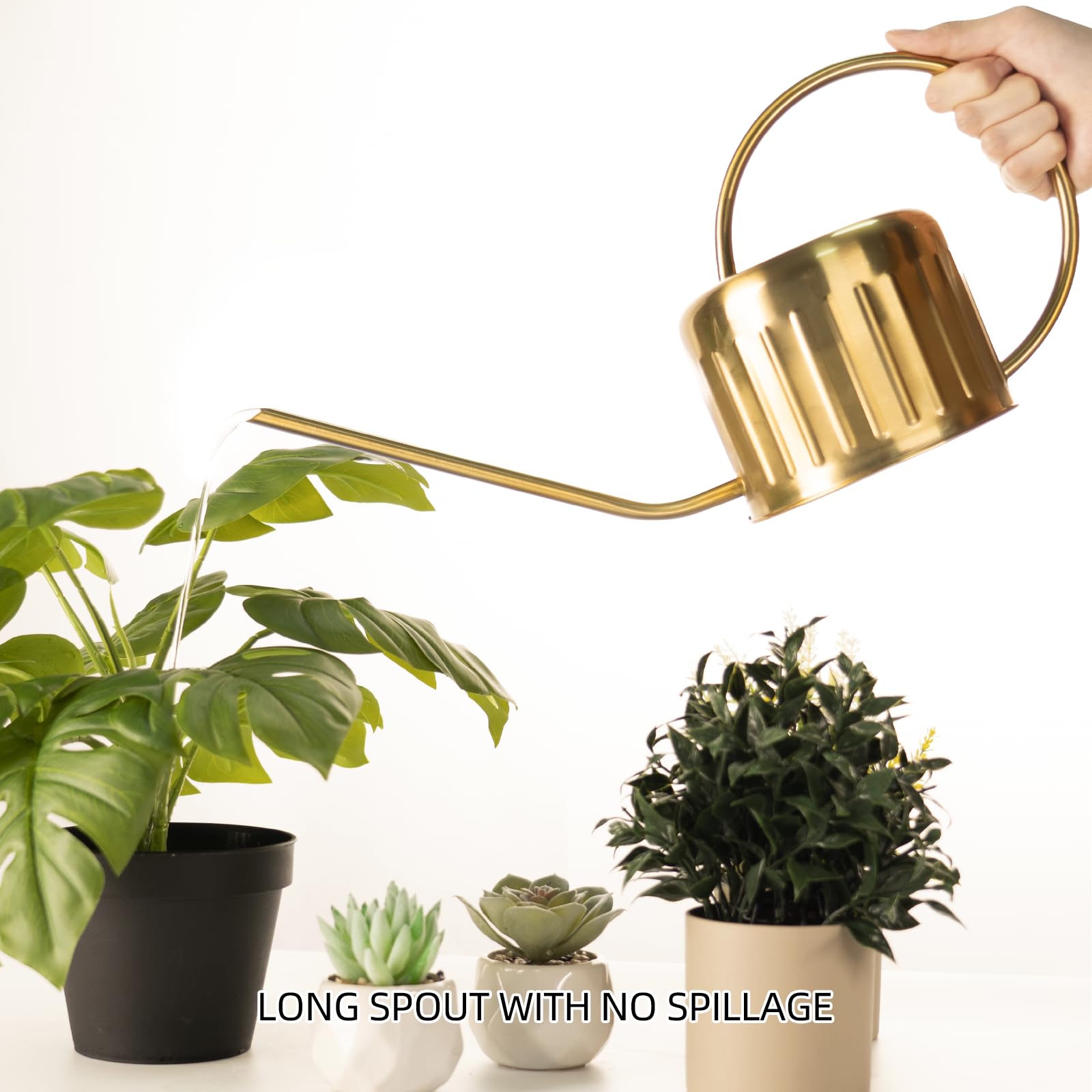 34oz/1L Stainless Steel Watering Can, Rust-Proof Indoor/Outdoor Watering Can for House Plants, Long Spout Water Can for Succulent Bonsai Garden Flowers - GOLD