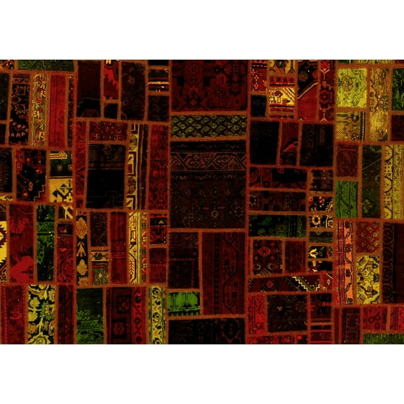 Ahgly Company Machine Washable Indoor Rectangle Patchwork Yellow Transitional Area Rugs, 5' x 7'