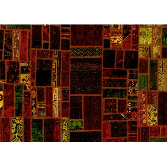 Ahgly Company Indoor Rectangle Patchwork Yellow Transitional Area Rugs, 8' x 12'