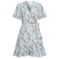 thumbnail image 3 of Vestido Mini vestido de playa para mujer Vestido informal con cuello en V y estampado floral de gasa (Azul claro S) Cgtredaw Azul claro T S para Mujer, 3 of 7