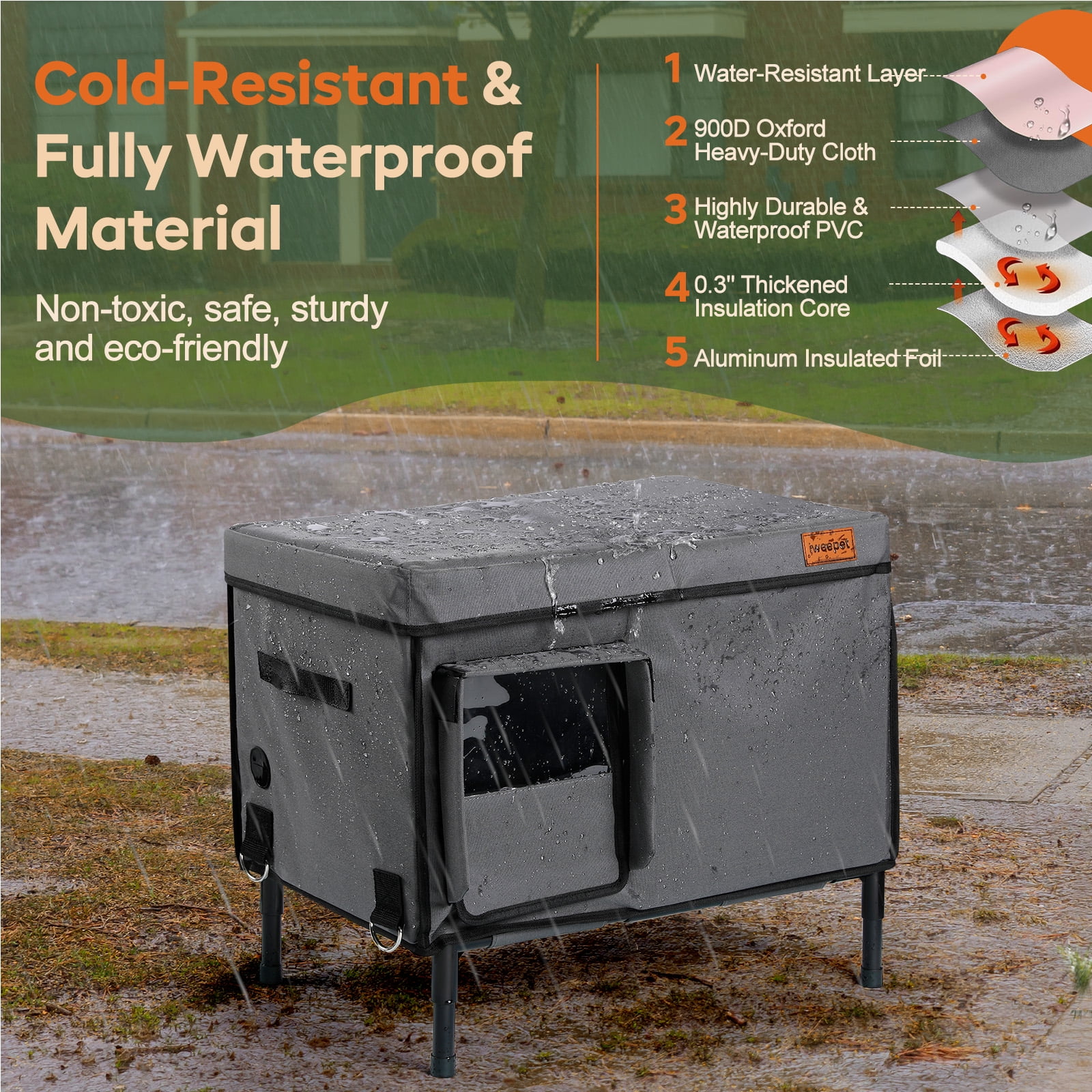 Heated Cat House for Outdoor Cat in Winter, Indestructible 100% Weather Outdoor Cat House, Foil Insulated Pet Shelter for Outside Barn Feral Stray Cat,Medium