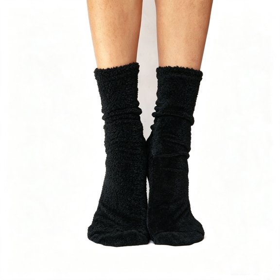 CNEJRHG Fuzzy Socks for Women Sleep Chenille Socks Warm Comfy Fluffy Coral Velvet Soft Mid Calf Cloud Fleece Socks Black