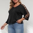 thumbnail image 6 of Htigea 3/4 Sleeve Tops for Women Summer V-Neck Cropped Tshirt Plus Size Casual T Shirt Solid Color Bracelet Sleeves Tees Black,XL, 6 of 7