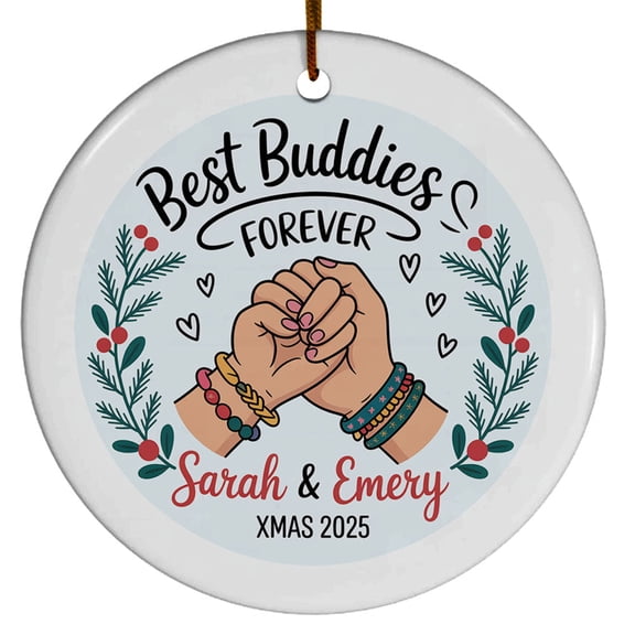 Buddies ForChristmas Ornament Gift for Bestie Soul Sister, Friends Christmas Ornament, Custom Name Text Names Long Distance Friendship Gift