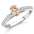 thumbnail image 2 of Gem Stone King 10K White and Yellow Gold Peach Morganite and White Lab Grown Diamond Engagement Ring for Women (0.68 Cttw, Oval 6X4MM, Gemstone October Birthstone, Size 9), 2 of 4