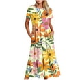 thumbnail image 2 of Fankiway Femmes Col Rond Manches Courtes Mi-Veau Double Poche Imprimé Floral Robe à Manches Courtes Robe à Col Rond Plus des Robes de Taille pour les Femmes Courbes Robes de Printemps pour les Femmes, 2 of 5