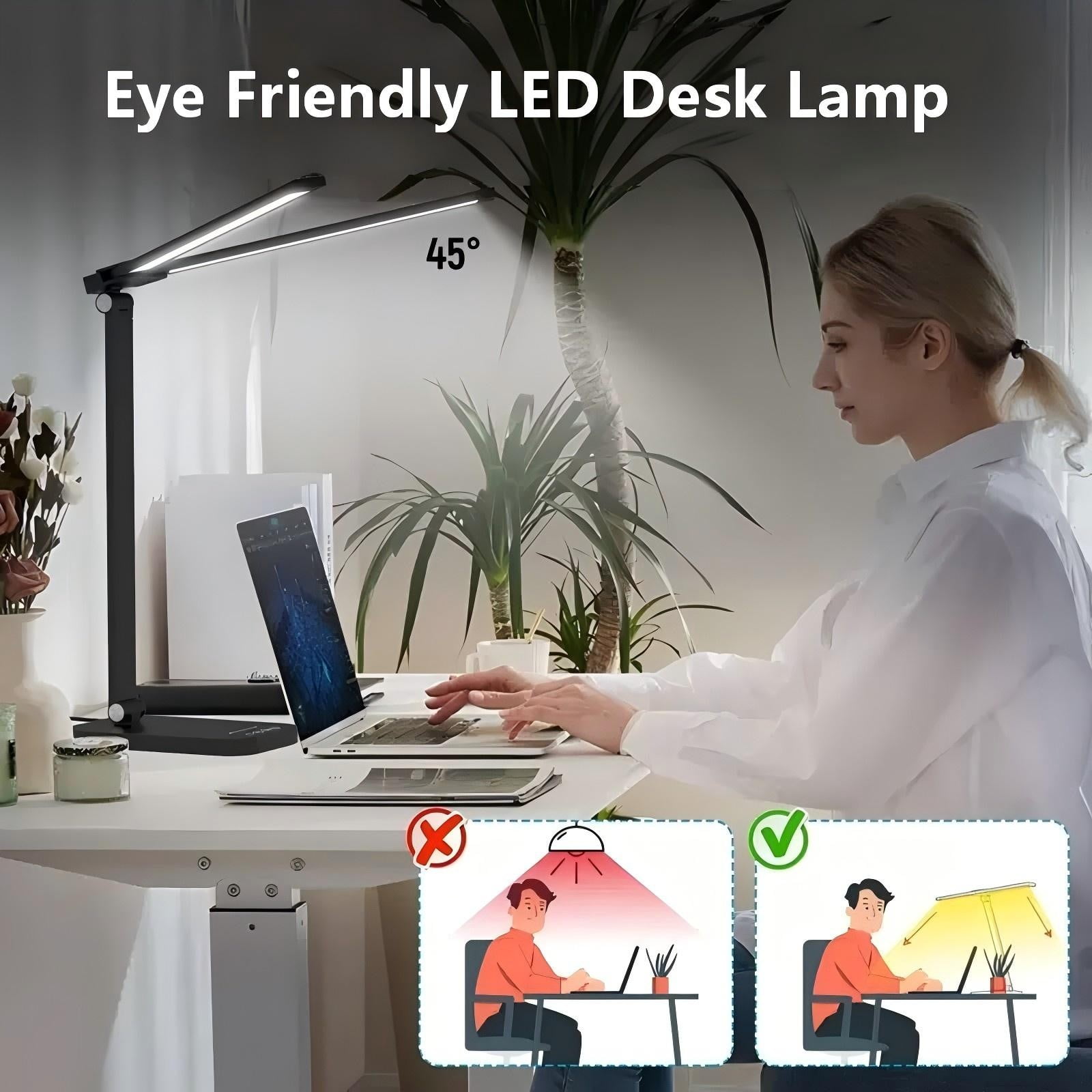 Afaoiry LED Desk Lamp with USB Charging Port, 50 Lighting Modes Dual Swing Arm Architect Table Lamp Light Desk Lamp for Home Office Dorm Piano Nail