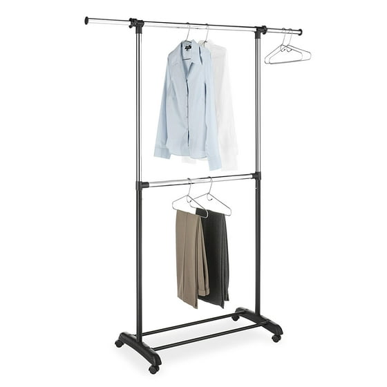 Whitmor Adjustable 2Rod Garment Rack Black & Chrome