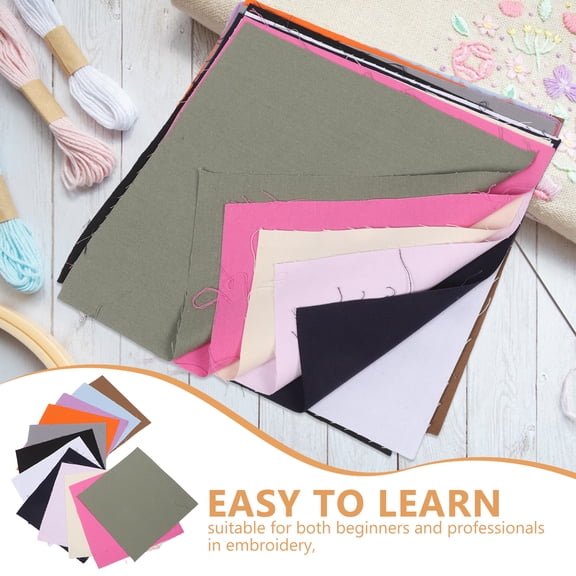 LOLIPPYY 12Pcs Embroidery Linen Cotton Fabric Squares Assorted Colors Easy Stitching for Needlework