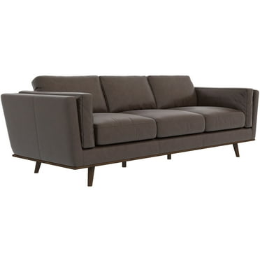 Augusta Modern Style Living Room Cushion Back Genuine Leather Sofa in Brown