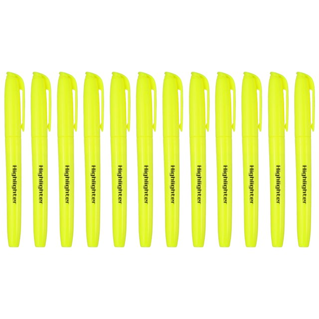 Yellow Highlighter, 12 Pack High Lighters No Bleeds Highliters Pens Neon Clear View Bright Quick Dry Pocket Marker Pen Sticks Chisel Tip Cute for Books Office Adults Classroom