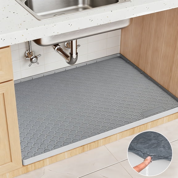Tarvako 34" x 22" Waterproof Under Sink Mat, Extra Thick Silicone Mat with Raised Edge, Kitchen Drawer Shelf and Cabinet Liner, Multipurpose Tray for Gadgets and Essentials Storage & Protection