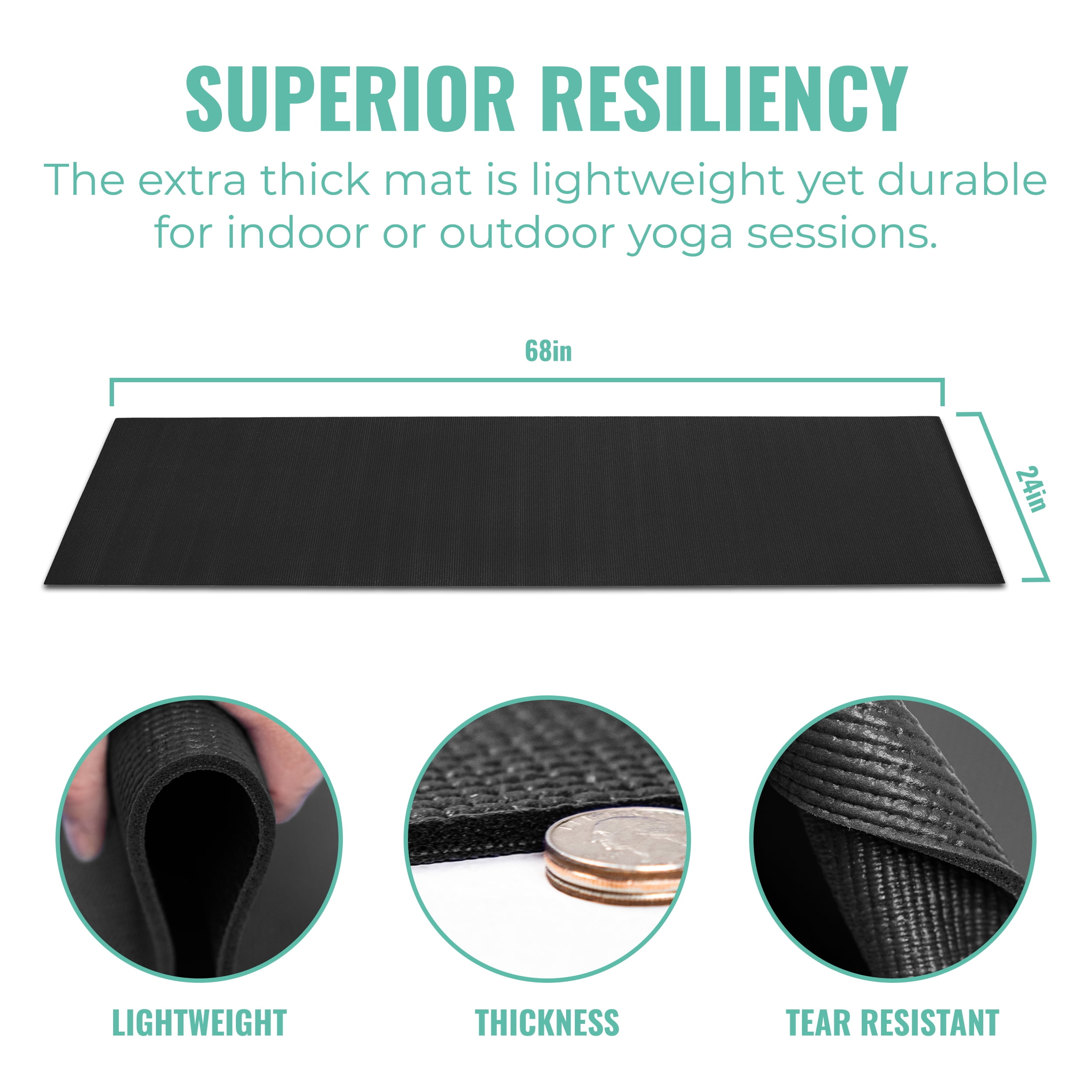 Upward Fit 10 Pack Bulk Yoga Mats with Carrying Straps, 68 x 24 Inches, 4mm Thick, Black