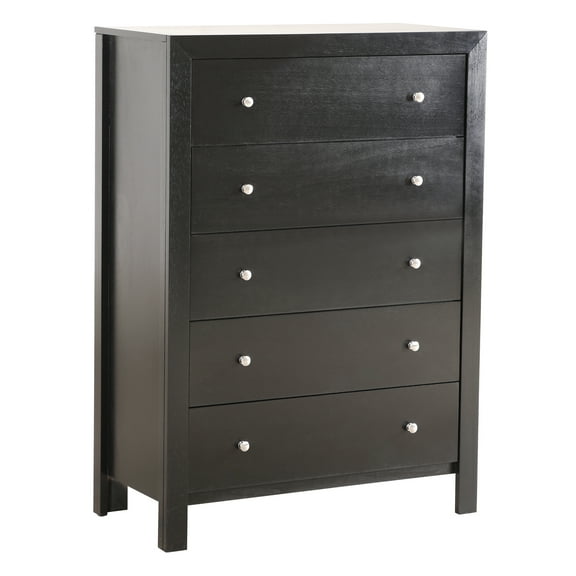 Black Assembled Bedroom Chest With Solid Construction: And Practical Real Wood Veneer In Black: Construction Dovetailed Drawers