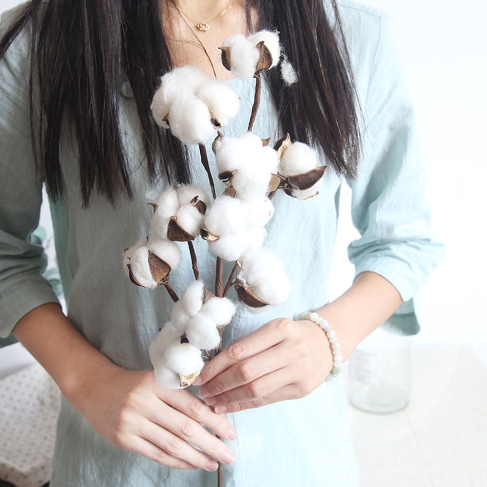 Phenofice Dried Cotton Stems White Artificial Flower Filler Home Decor 3Pcs 21X6X2In