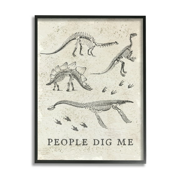 Stupell Industries Funny People Dig Me Dinosaur Skeleton and Footprints Animals & Insects Painting Black Framed Art Print Wall Art, 11 x 14