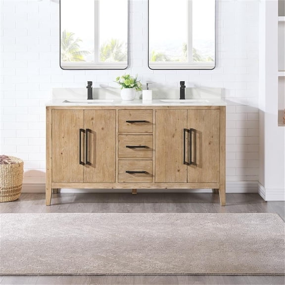 Laurel 60" Wood Vanity Base in Weathered Fir without Top and Sink no Mirror