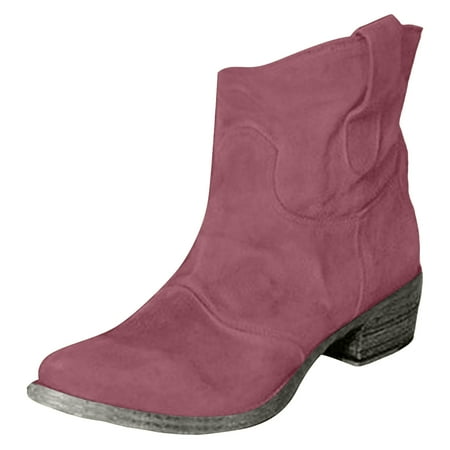 GHSOHS Boots for Women Tall Boots Ankle Booties Shoes Cowgirl Boots for Women Fashion Fall Mid Boots Heel Low Heel Round Toe Black Boots Suede Back Zipper Comfortable Western Cowgirl Boots Size 40