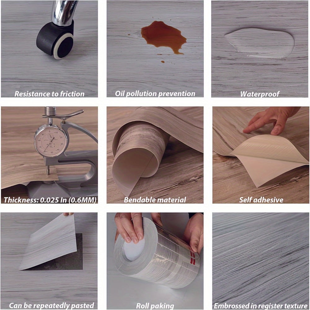 Waterproof Peel and Stick Floor Tile, （NO Sticky Residue Left）Wood Plank Vinyl Tile Stickers, Self-Adhesive DIY Flooring Tiles for Bedroom, Living Room, Bathroom
