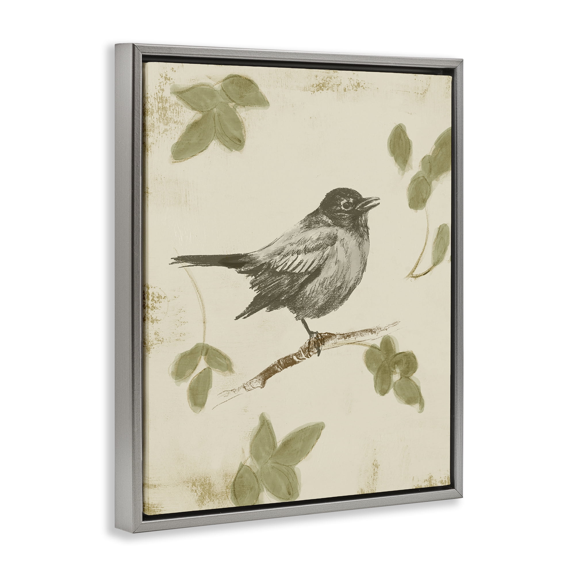 Stupell Industries Bird Scene over Neutral Gray Framed Floater Canvas Wall Art, design by Lanie Loreth