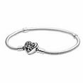 thumbnail image 3 of Pandora Moments Women's Sterling Silver Family Tree Heart Clasp Snake Chain Bracelet - 19cm, 3 of 4