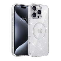 ELEHOLD Magnetic Case For iPhone 16 Plus Glitter Sparking Clear Shockproof Rugged Cover, Anti-Yellowing, MagSafe Compatible, Slim & Lightweight - Clear