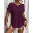 thumbnail image 3 of Burgundy Twist Back Short Sleeve T-Shirt For Women Casual Open Back Top, 3 of 6