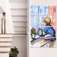 thumbnail image 1 of Petit Garçon et Chat Regardant la Ville - Art Moderne sur Toile, 1 of 3