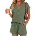 thumbnail image 2 of Lumtrix Womens Henley 2 Piece Short Set Summer 2026 Lounge Summer Beach Airport Travel Vacation Outfits Matching Sweatsuit with Pockets Army Green L, 2 of 7