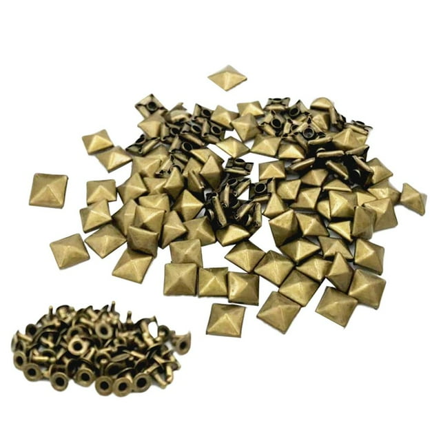 jesticaly 100pcs Metal Square Pyramid Rivet Studs For Decor Shoes Clothes Bags Bronze 10mm