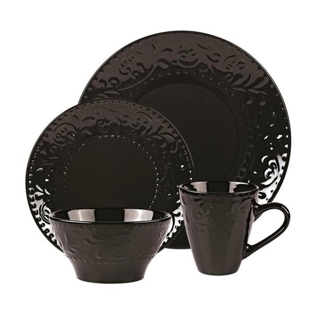 Lorren Home Trends LH528 16 Piece Stoneware Scroll Dinnerware Set