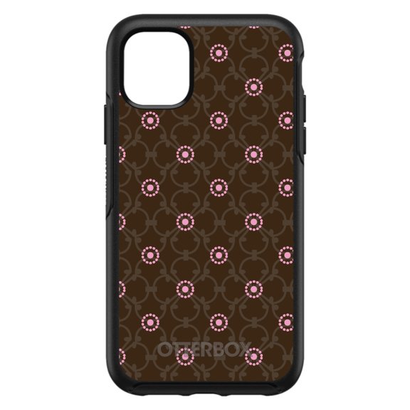 DistinctInk OtterBox Symmetry Custom Case for Apple iPhone 15 (6.1" Screen) - Brown & Pink Floral Pattern - Shockproof Protection