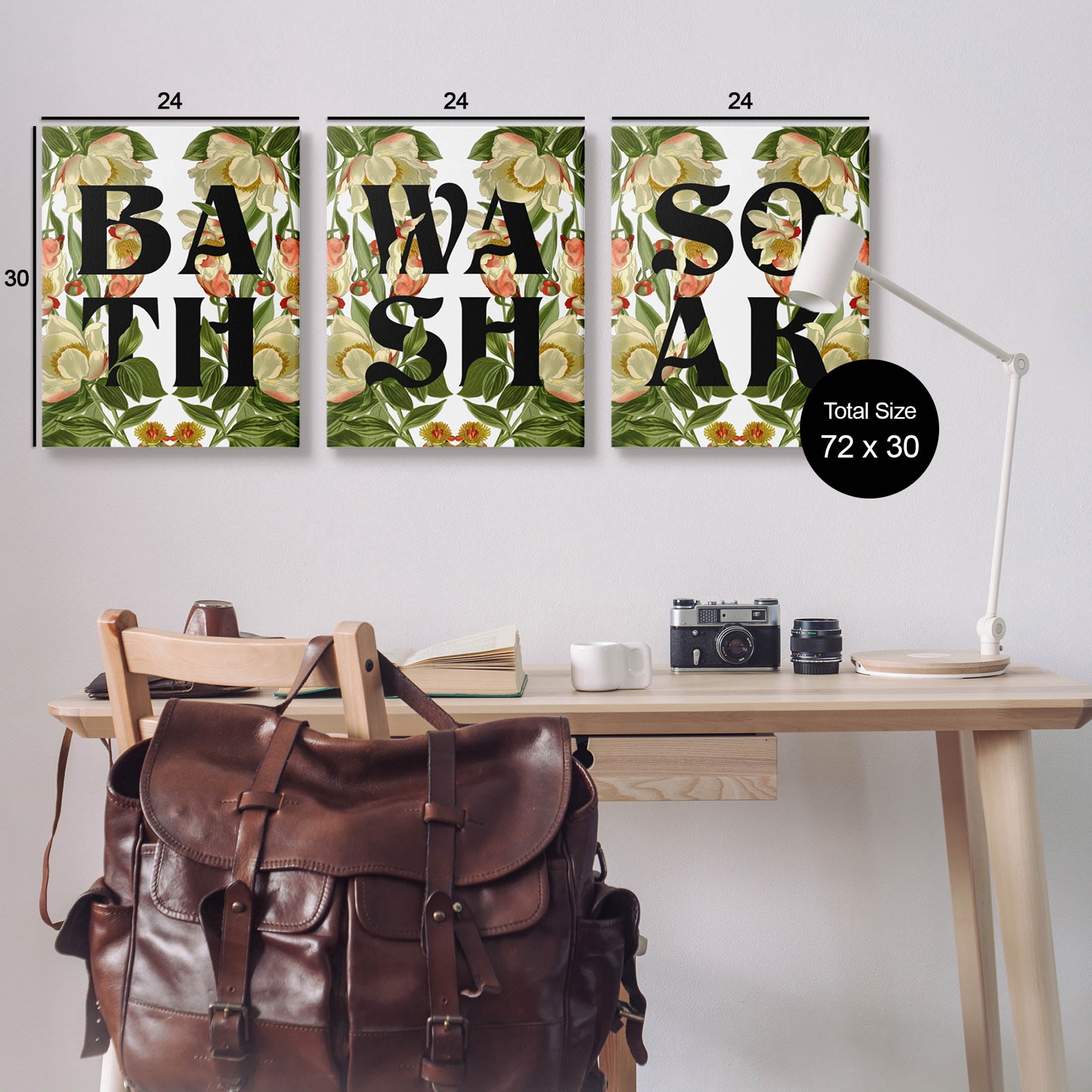 Bath Wash Soak Floral Bathroom Botanical & Floral Graphic Art Gallery Wrapped Canvas Print Wall Art, Set of 3