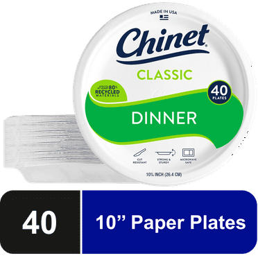 Chinet Classic® Premium Dinner Paper Plates,  White, 10 3/8”, 40 Count