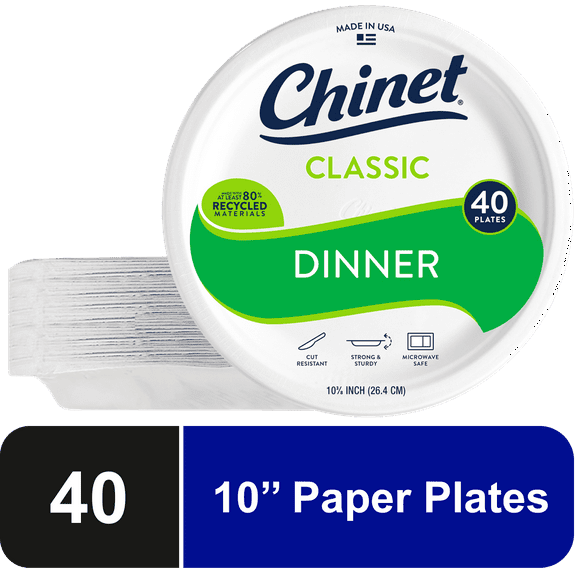 Chinet Classic® Premium Dinner Paper Plates,  White, 10 3/8”, 40 Count