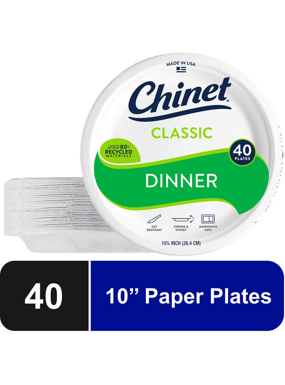 Chinet Classic Premium Dinner Paper Plates,  White, 10 3/8, 40 Count