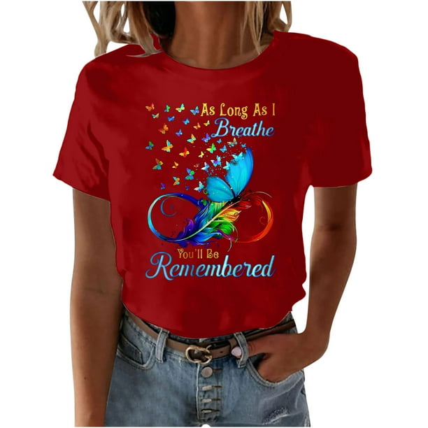 Camisetas de Manga Corta para las Mujeres Impresas Cuello Redondo Camiseta, Blusa Suelta de Poliéster Casual para el Trabajo, Diario Y Primavera Invierno