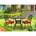 thumbnail image 5 of Haverchair 3 Piece Bistro Set Outdoor Cast Aluminum Patio Dining Set Table and Chairs Outside Bistro Furniture 2 Chairs with Red Cushions and 1 Square Table for Lawn Garden, 5 of 7