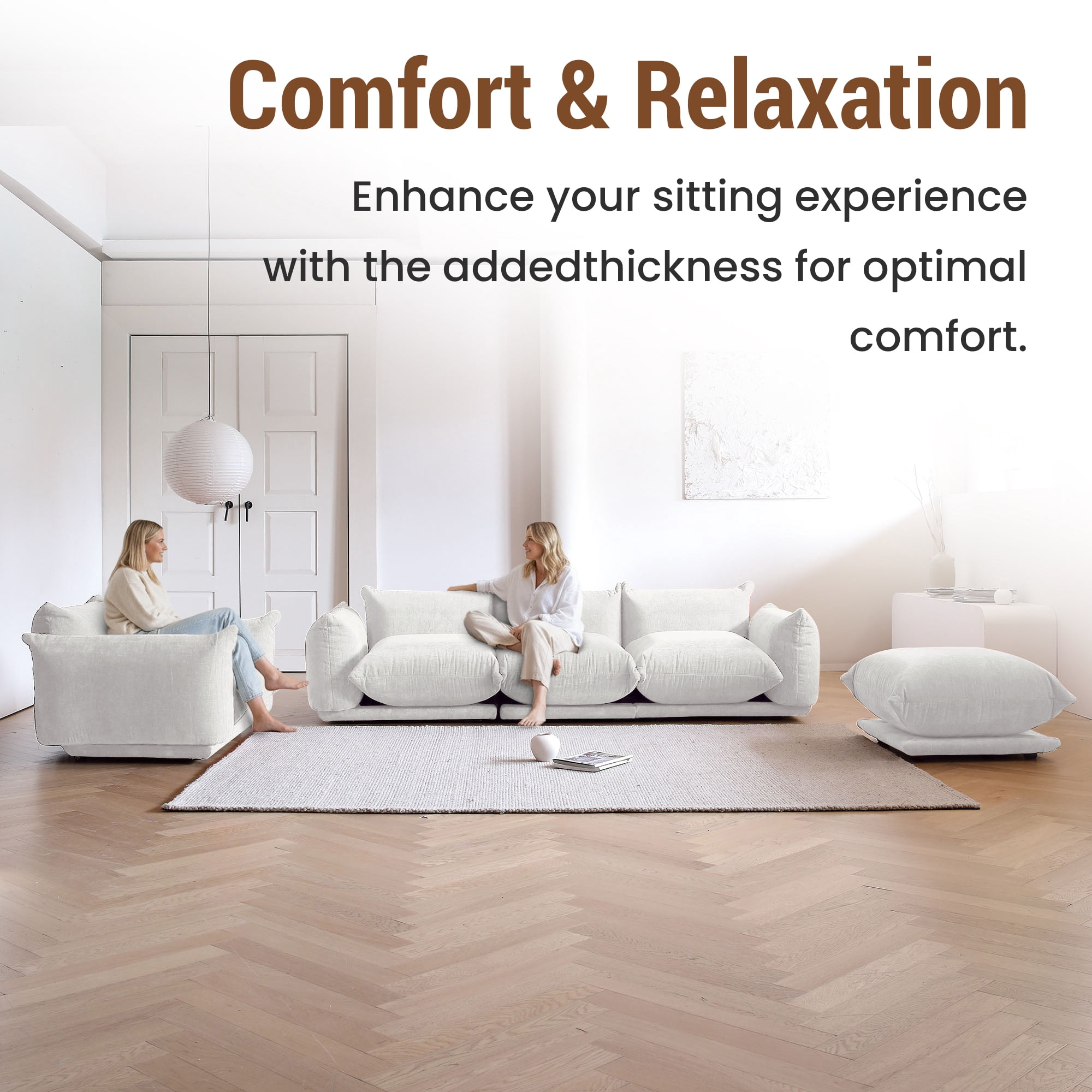 Magic Home Convertible Modular Sectional Sofa Foam Couch Loveseat Sofa Chenille Couch 2-Seat Sofa Sectional Couch for Living Room,Beige