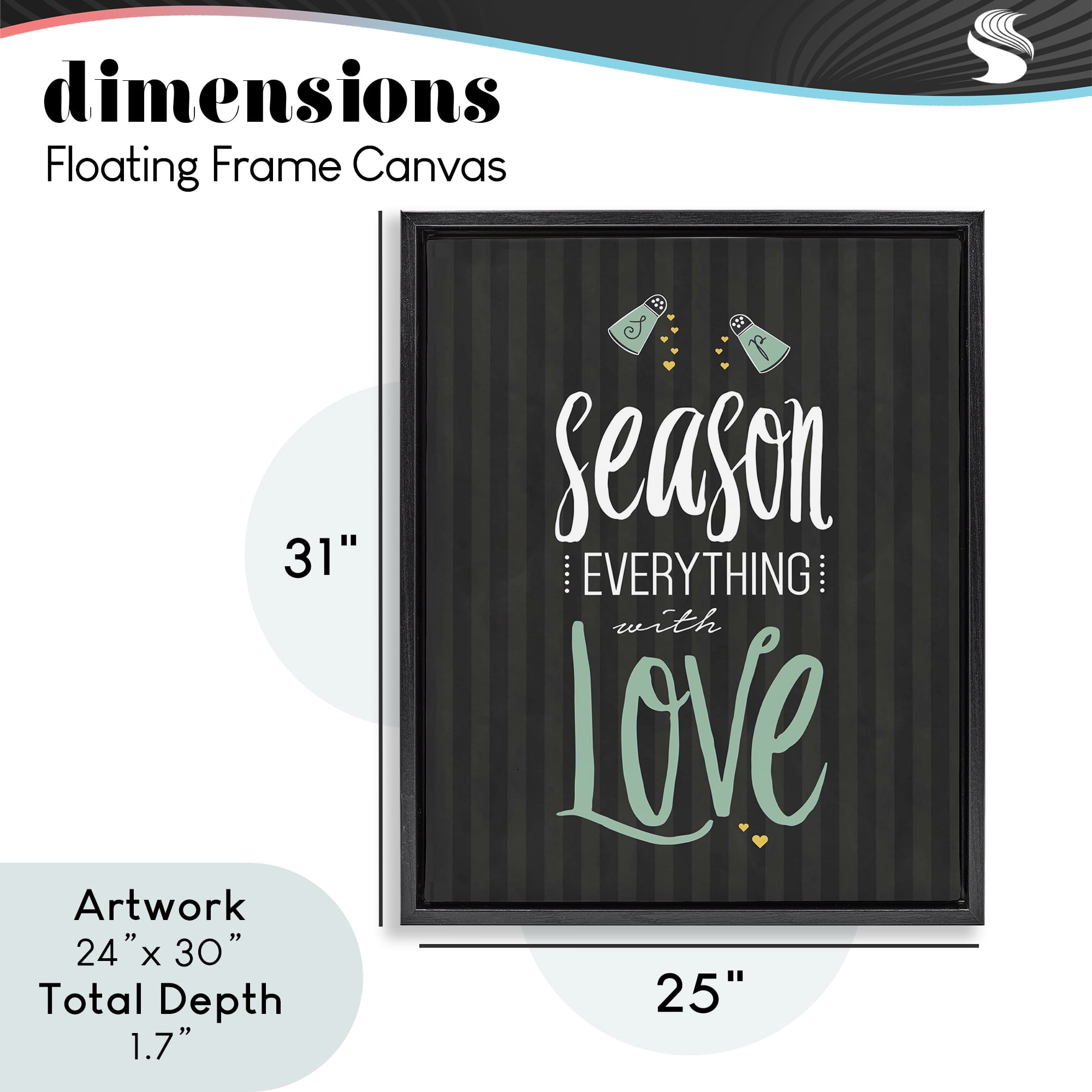 Season With Love Black & Green Black Framed Floater Canvas Wall Art, design by Lettered and Lined