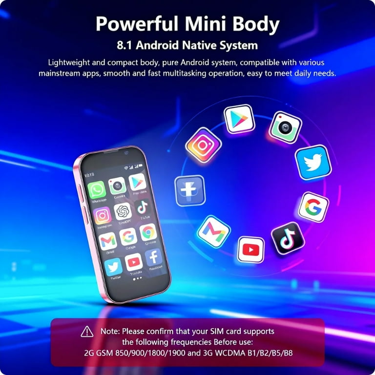 3.0 HD Screen Mini Smartphone, Unlocked Mini Phone, 5MP Camera, Face Recognition, Dual SIM, Wifi, GPRS, T Card, Ultra-thin body for Kids Phone Blue