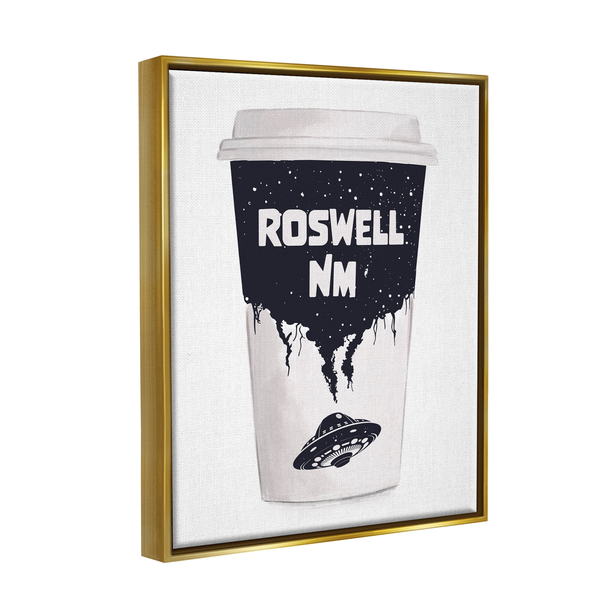 Stupell Industries Roswell NM UFO Coffee Cup Travel & Places Painting Gold Floater Framed Art Print Wall Art