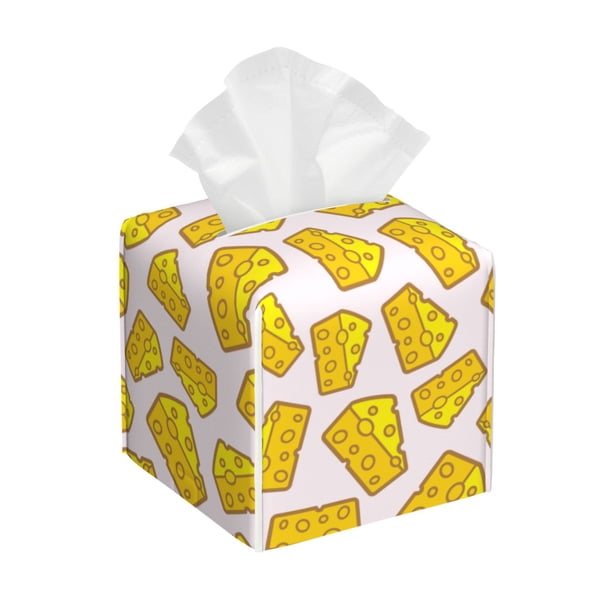 Fotbe Cheese Porta Pañuelos Decorativo de Cuero, Caja Cuadrada Moderna para Pañuelos Faciales, Organizador y Dispensador 5x5x5''
