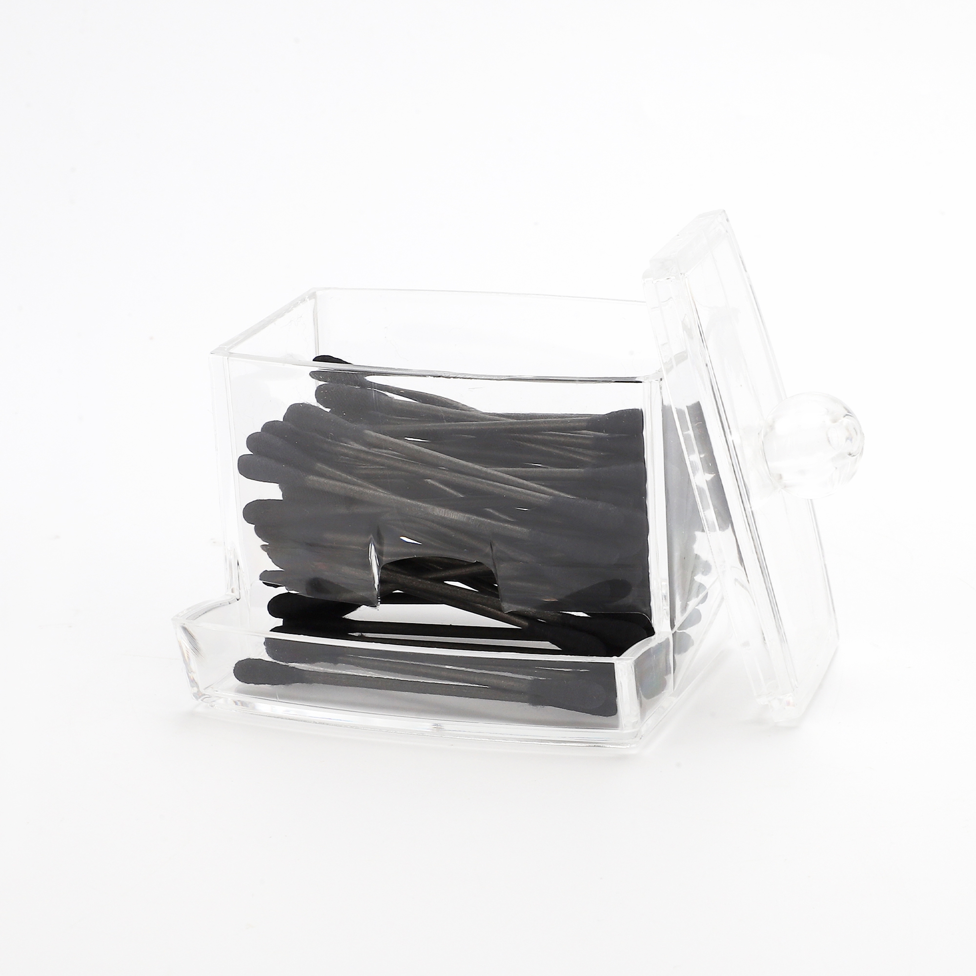 Unique Bargains Square Cover Plastic Cotton Swab Jar for Bathroom Laundry Rooms Clear 1 Pc