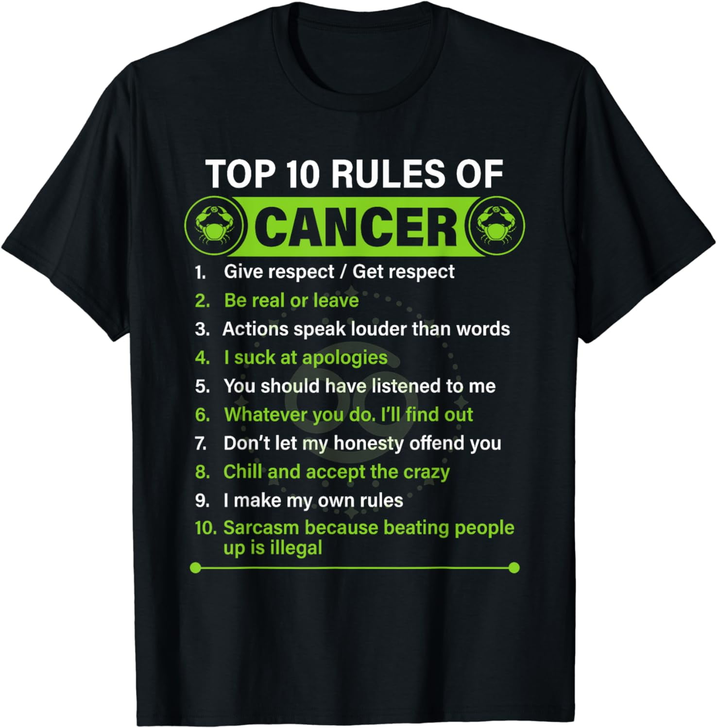 Top 10 Rules Of Cancer Zodiac Facts Horoscope Astrology T-Shirt -  Walmart.com, image size:1476x1500