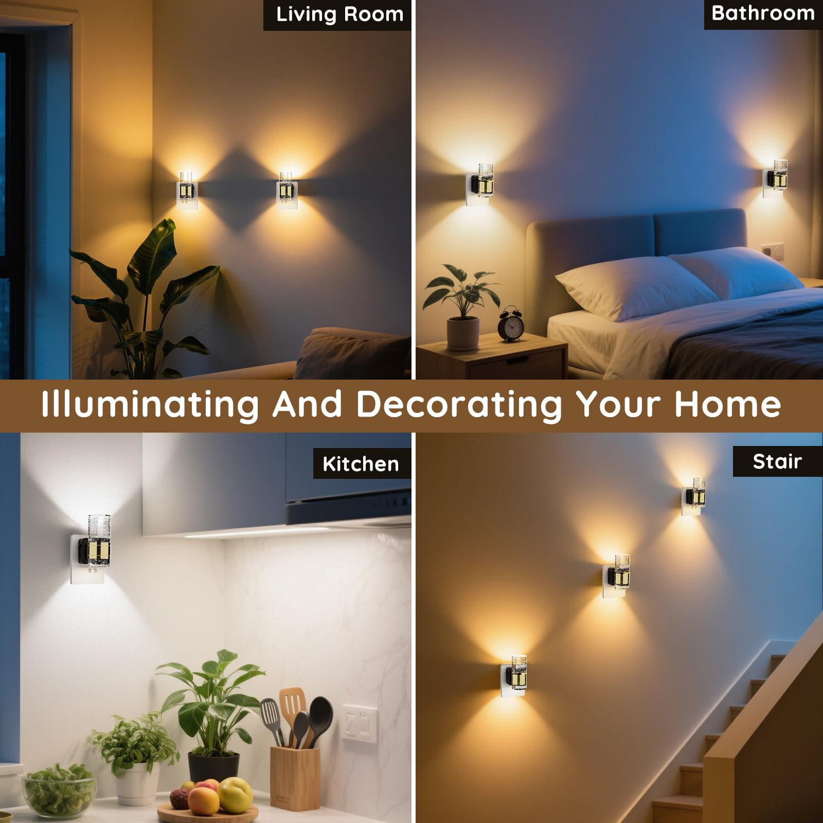 Beslands 2 Pack Dimmable LED Night Light Plug into Wall with Auto Light Sensor, Adjustable Brightness for Bathroom, Bedroom, Hallway, Stairway - Modern Acrylic Bubble Style (Gold) for Summer