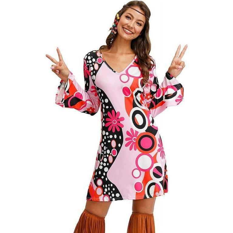 pink hippie dress Wtxue Long Sleeve Dress, Hippie Skirt Headband Set Garment Women Garment Girl, Plus Size Dress, Floral Dress for Women, Leather Dress, Pink Dress for
