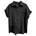 thumbnail image 4 of Women's Solid Color Casual Batwing Sleeve Button Pocket Short Sleeve Shirt, 4 of 4