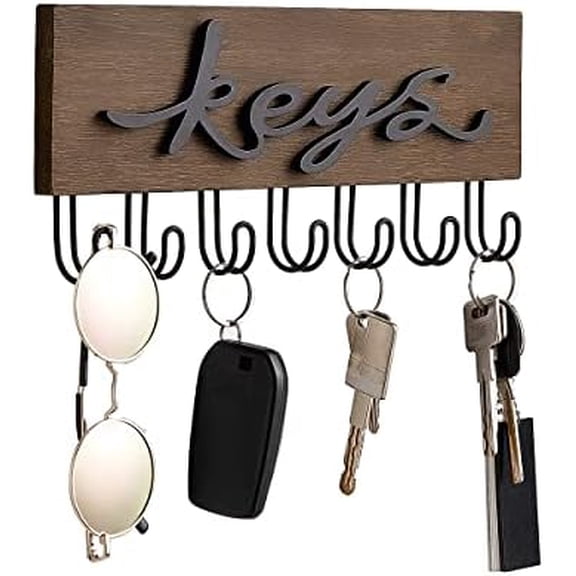 Key Holder for Wall Decorative with 7 Hooks, Wall Mounted Keys Hanger Organizer Rustic Wood Hanging Key Hooks Home Decor Farmhouse Entryway, Hallway, Office