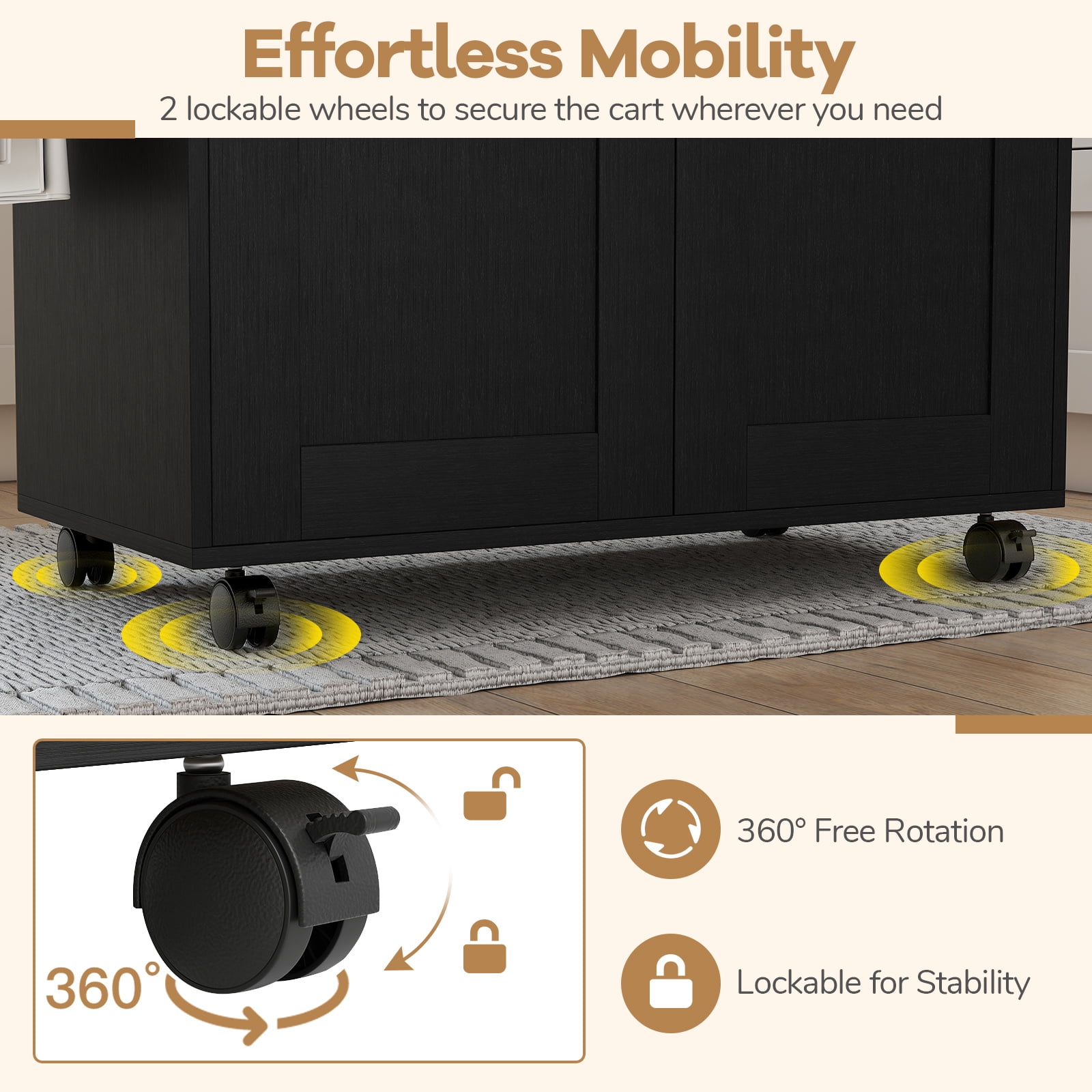 Giantex Kitchen Island Cart with Storage Cabinet on Wheels, Spice Rack Towel Rack & Drawer, Black